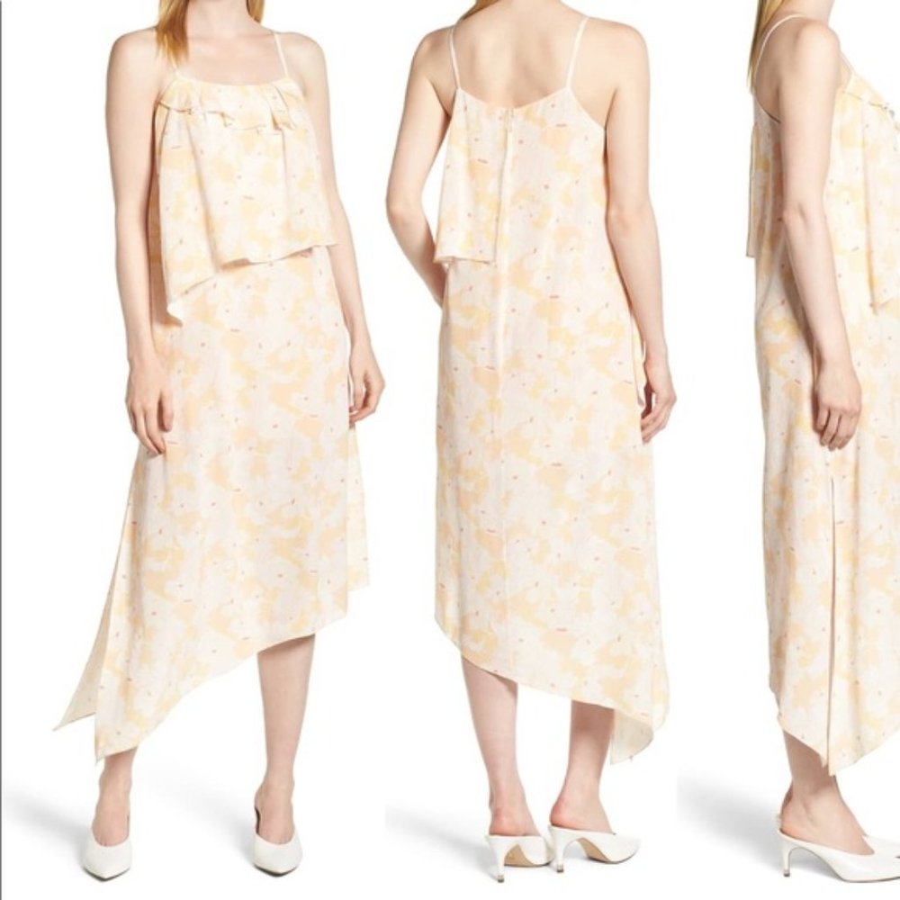 Lewit Spencer Impala Floral Ruffle Tiered Asymmetrical Midi Dress